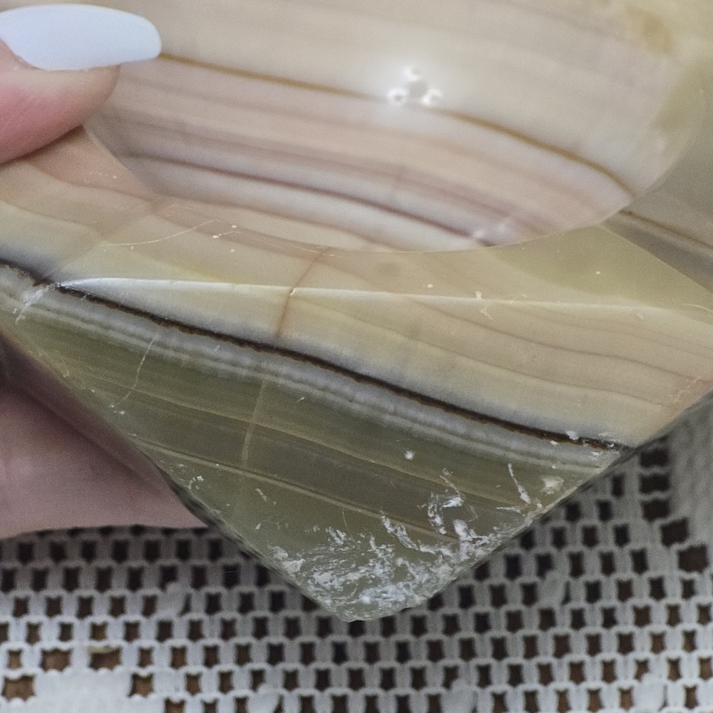 Vintage MCM Onyx Ashtray Marble Alabaster Heavy Stone Cream Green Pink Tan - Picture 5 of 16
